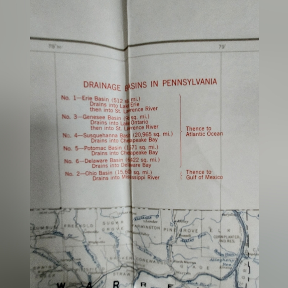 Antique 1930 Stream Map of Pennsylvania PA 35" x 57" Color Map Poster - Picture 9 of 9